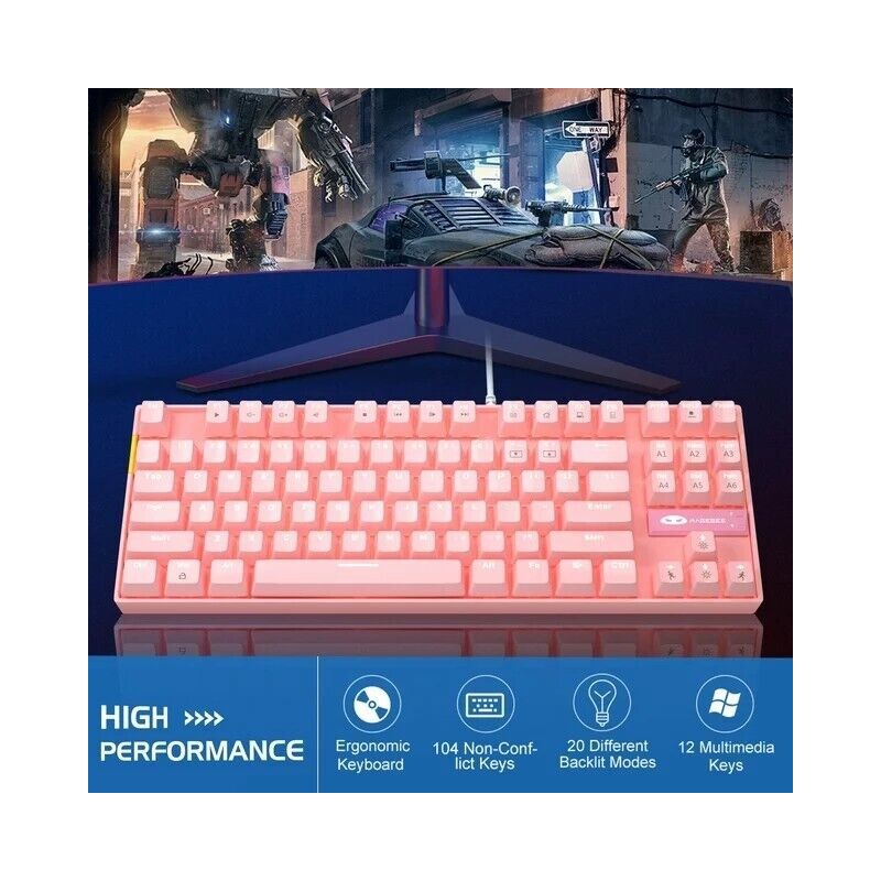 MageGee Pink Keyboard MK-Star Standard Mechanical Wired USB Keyboard Mouse