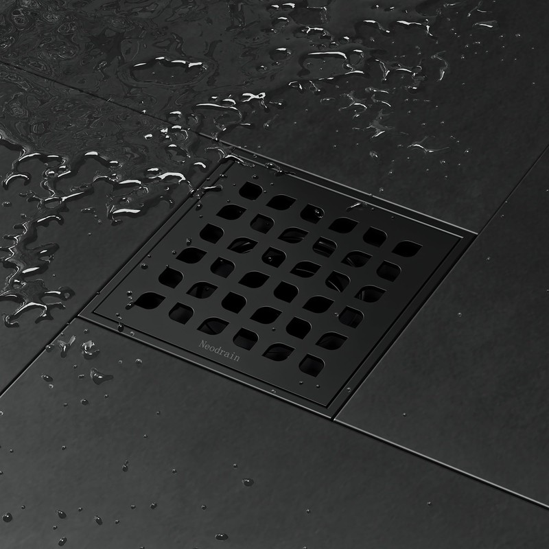 Neodrain Low Profile Shower Drain Kit, Square Drain, 4" Matte
