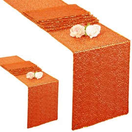 AMZLOKAE Sequin Table-Runner-2Pack Orange Table Runner-12x108 Inch Wedding Table Runners for Decoration Burnt Orange Rectangle Glitter Runner Home Party Baby Shower Long Table linens Cloth