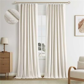 Jowels 90 Inch Blackout Curtains for Living Room Thermal Insulated Noise Reduction Pinch Pleated Back Tab Drapes with Hooks Modern Farmhouse Linen Window Curtains 90 Inches Long, Cream, Set of 2