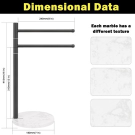 Winmien Standing Hand Towel Holder, Hand Towel Stand with Marble Base, 304 Stainless Steel Towel Rack with 2 Swivel Arm, Countertop Stand Towel Ring Towel Bar for Bathroom (Matte Black, Round)