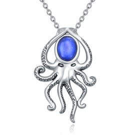 KNTTZZI Lapis Lazuli Octopus Necklace 925 Sterling Silver Octopus Pendant Blue Lapis Octopus Jewelry Birthdany Gifts for Women