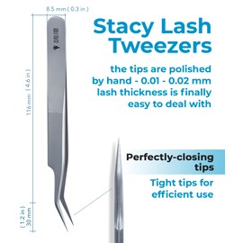 Stacy Lash STL-7 - Pinzas de extensión de pestañas en forma de L, suministros de acero inoxidable de precisión, punta en ángulo de 90 grados, fácil fabricación de ventiladores y ventiladores