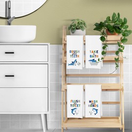 CIOJUNE Shark Towels for Kids, Shark Kids Bath Decorative Towels 16x24 Sets of 4 - Toddler Boys Girls Bathroom Decor, Wash Your Hands Bathroom Decor