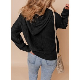 Dokotoo Womens Warm Oversized Open Front Button Up Long Sleeve Cardigan Sweaters Coats Casual Soft Solid Chunky Cable Knit Ribbed Hooded Cardigans Ladies Cute Loose Fit Sweaters Trendy Black 2XL