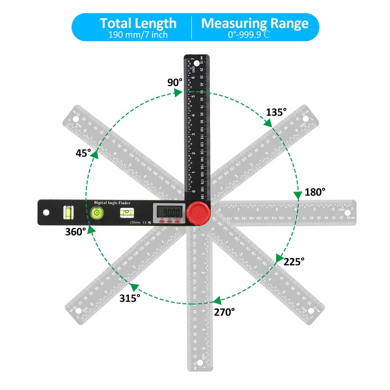 Digital Protractor Ruler Angle Finder, Protractor Ruler Level Tool, Multifunction