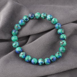 Anagha Jewels Natural Azurite Malachite Gemstone Handmade 8mm Round Beaded Stretch Bracelet 7.5" Unisex, Energy Power Crystal Chakra Reiki Healing Elastic Bracelet, Protection Bracelet For Him