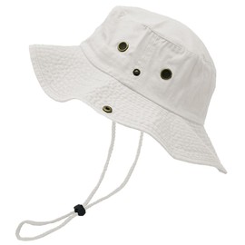 Glory Max Washed Cotton Bucket Hat with Chin Strap Fishing Sun Safari Boonie Cap (as1, Alpha, l, x_l, White)