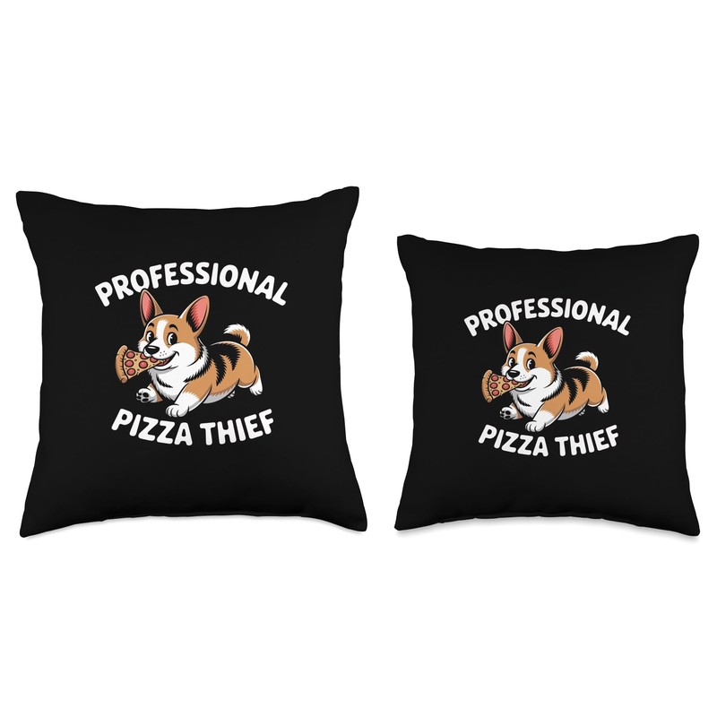 Corgi Pizza Thief Food Dog Lover Throw Pillow