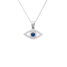 LATELITA Evil Eye Charm Necklace Rhodium Plated Sterling Silver Lab Created Round Cubic Zirconia White Blue Evil Eyes & Hamsa Hand