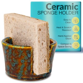 Elevated Lifestyle Ceramic Sponge Holder – Sink Caddy Organizer, Decorative Bathroom and Kitchen Sink Accessories, Allows Sponge to Dry, Ideal Countertop Sponge & Bar Soap Holder - (Marbled Turquoise)