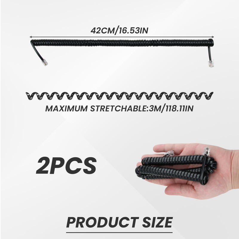 Wonvify Spiral RJ9 Telephone Cable Spiral Length Pack of 2