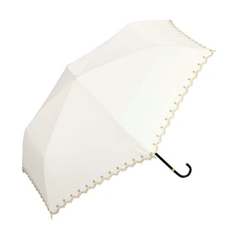 2023 Wpc. 801-19720-102 Women's Mini Folding Parasol, Blackout, Scallop, 19.7 inches (50 cm), For Sun/Rain, 100% UV Cut, Star Embroidery, Elegant, Simple Design, Stylish, To Work/School, Off-White