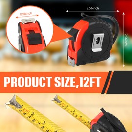 Copkim 50 Pieces Tape Measure Retractable and Easy Read Measuring Tape Bulk with Fractions Marked Easy Read Basics Self Locking Measurement Tape for Engineer Contractors (Red,12 Ft)
