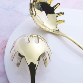 Spaghetti Server, [Rustproof, Integral Forming, Durable] Stainless Steel Pasta Fork with, Comfortable Grip Design Spaghetti Server for Kitchen, 9.6 Inches (B)