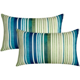 CASAJOY Pack of 2 12x20 Outdoor Pillows, Waterproof Throw Pillows with Inserts, Decorative Lumbar Pillows for Patio, Garden, Couch, Furniture, Sofa, Bed, Living Room(Stripe Blue Green)