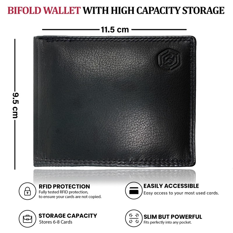 Black Real Leather Wallets for Men - RFID Blocking, Men's