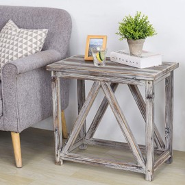 MyGift Rustic Torched Wood Farmhouse End Table, Rectangular Accent Sofa Side Table, 26 x 14 Inch Small Nightstand