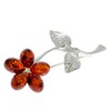 Genuine Cognac Baltic Amber & Sterling Silver Exclusive Flower Brooch