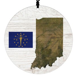 Indiana Christmas Ornament - Rustic Design Featuring State Flag and Terrain Map - 2025 Hanging Acrylic Disc Decoration for Tree - Unique and Home Decor