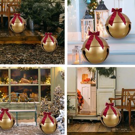 23.6 Inches Inflatable Christmas Ball PVC Large Jingle Bell Bow Decorations for Outdoors Garden Yard Lawn