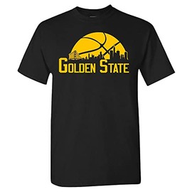 Golden State Basketball Skyline Men's Fan T-Shirt (Black Shirt, 3XL)