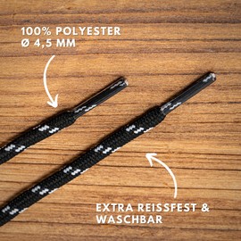 LaceHype 2 Pairs – Premium Round Shoelaces, Diameter 4.5 mm, Polyester, for Work Shoes, Boots, Outdoor Shoes and Sports Shoes, Tear-Resistant Shoe Laces