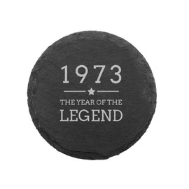 Dust and Things Engraved Slate Coaster - 1973 Year of The Legend Design - 50th Birthday Gifts for Men Him - Natural Slate Placemat