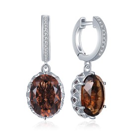 JewelryPalace Oval Cut 7.2ct Genuine Smoky Quartz Earrings Silver 925 Women's Brown Jewellery Set, Earrings Silver Gemstone Girls, Hoop Earrings Silver Fashion Jewellery with Stone Women Gifts Rose