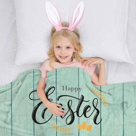 Abaysto Easter Throw Blanket Warm Plush Fleece Blanket Flannel Bed Blanket Bunny Tail Easter Eggs Rabbit Spring Flowers Lightweight Throw Blanket for Sofa Bed Couch 50"x60"