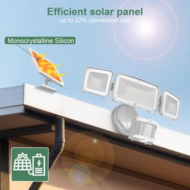 GLORIOUS-LITE Solar Security Lights 2400mAh LED Motion Sensor Light Outdoor, Rechargable 1600lm Solar Flood light, 5500-6000K, IP 65 Waterproof for Garage, Yard, Porch, Entryways - White