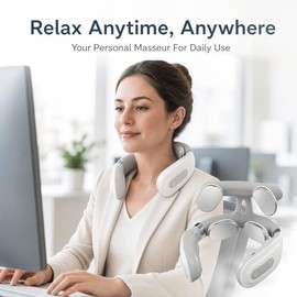 Neck Massager with Heat & Impulses, Electric Neck Massager Wireless, 6 Modes & 16 Levels Power, Small and Portable, Pressure Relief, Muscles Relax (Pack of 1)