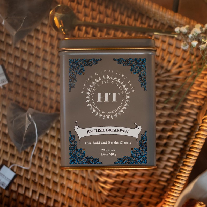Harney & Sons English Breakfast Tea, Caffeinated, 20ct sachet tin,