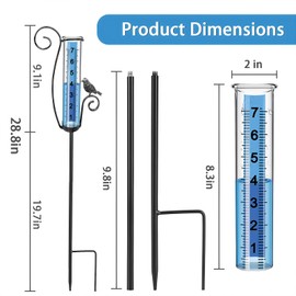 Ricihene Rain Gauge Outdoor, Upgraded Unique Decorative Bird Ornament Tall Rain Measure Gauge Stake, Adjustable Height Frost-Proof Tube with Large Bold Scale for Yard Lawn Patio