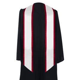 GraduationMall Plain Graduation Honor Stole Angled End With Trim Unisex Adult 72" Long (72" Long, White + Red Trim)