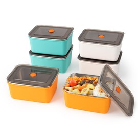 fecoqi 6 PCS Stainless Steel Food Storage Containers with Lids(20oz), Snack Containers for Kids, Freezer Safe, Microwave Safe, Stainless Steel Containers for Meal Prep, Leftovers