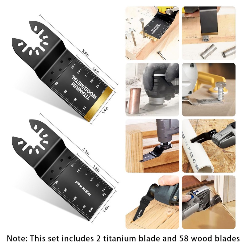 Hiinny 60PCS Oscillating Tool Blades, Professional Universal Titanium Oscillating Saw