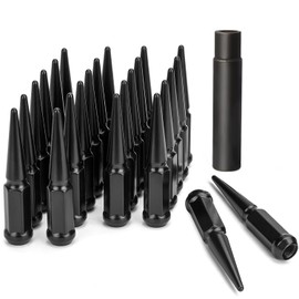 Dynofit 14mmx1.5 Wheel Spike Lug Nuts for Chevy Silverado Sierra 1500 ,24pcs 14x1.5 Spiked Lug Nuts Conical Bullet Seat +1 Socket Key, One-Piece Design for F150 Ram 1500 Aftermarket Wheel