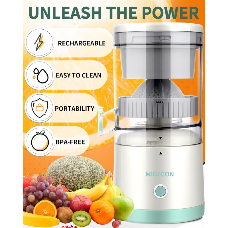 Electric Juicer Rechargeable,Portable Kitchen Gadget for making Orange Juice,Squeezing Oranges,Lemons,Kiwi