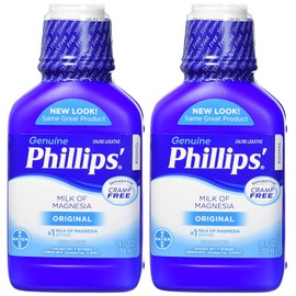 Phillips' Milk of Magnesia Liquid Laxative, 26 oz (Pack of 2) Cramp Free & Gentle Overnight Relief Of Occasional Constipation, #1 Milk of Magnesia Brand