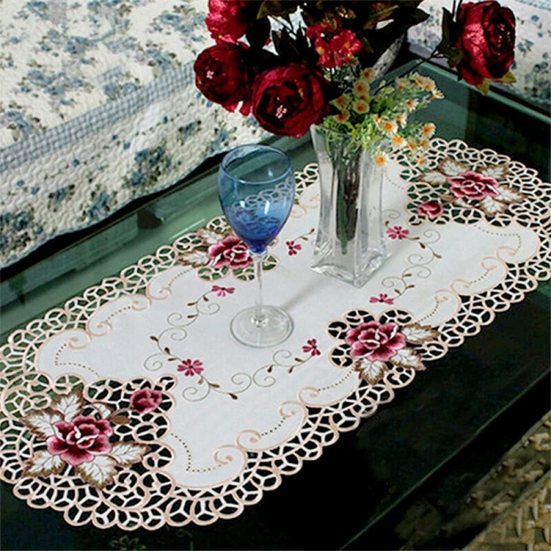 Sobeta Embroidered Table Cover,White Oval Lace Tablecloth Doily Embroidered Floral