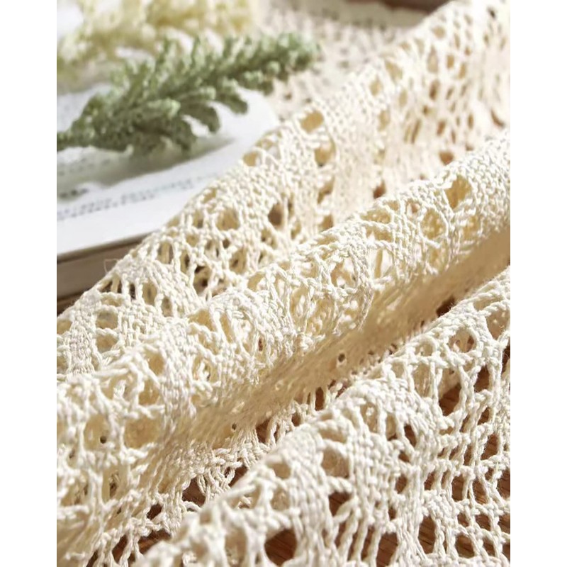 Table Runner 10 x 69 inches, Woven Cotton Crochet Lace