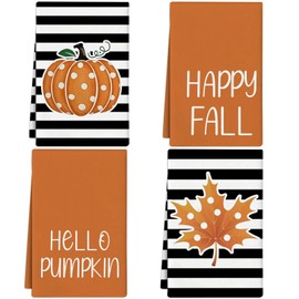 qiyeyeye Maple Leaves Fall Dish Towels for Kitchen,Fall Decorations for Home, Autumn Hand Towels, Farmhouse Pumpkin Bathroom Towel Set of 4, 16 x 24 Inch Orange Decor Autumn Kitchen Decoration.