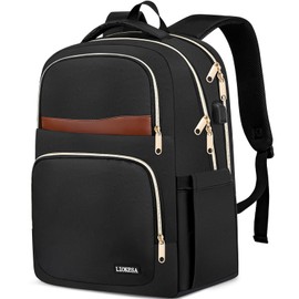 Backpack for Women, School Backpacks for Teens Girls, 15.6 Inch Fashion Laptop Backpack Purse with USB Port, Large Bookbag for Student Teacher, Water Resistant Casual Daypack for Travel, Black-Brown