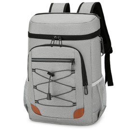 Outplea 25L Insulated Cooler Backpack Men Women 24 Cans Leak-Proof Picnic Bag Cool Bag Lightweight Thermal Bag for Beach Travel Camping Lunch Grey