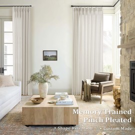 Oatmeal Linen Curtains 102 Inches Long Pinch Pleat Draps for Living Room Sliding Door with Hooks Rings Back Tab Neutral Modern Light Filtering Sheer 102 Inch Pleated Curtain Greyish Greige Tan 40x102