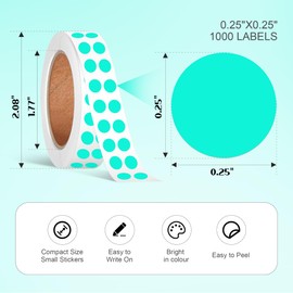 1/4 Inch Circle Sticker Labels,0.25 Inch Round Adhesive Color-Code Dot Stickers,1000 Dot Label Stickers for Office and Marking (Aqua)