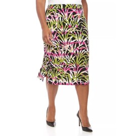 Kasper Pencil Cut Midi Skirt Size 3X Green Pink Black Tropical Print NWT $79