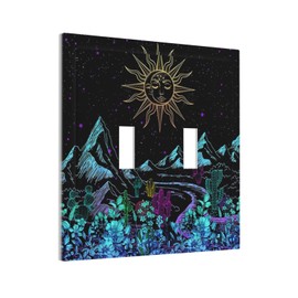 Tewujay Light Switch Cover Colorful Abstract Boho Sun Moon Mountain River 2 Gang Wall Plate Double Light Switch Plate Toggle Decorative Outlet Covers Electrical Switchplate for Bathroom Home Decor