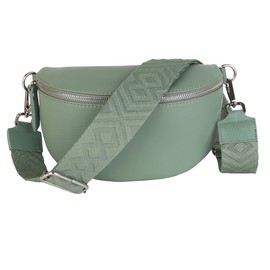 MIRROSI® Women's Bum Bag, Genuine Leather, Made in Italy, Shoulder Bag, Chest Bag, Crossbody Bag (1 Bag & 2 Straps), Mint (fish tool)